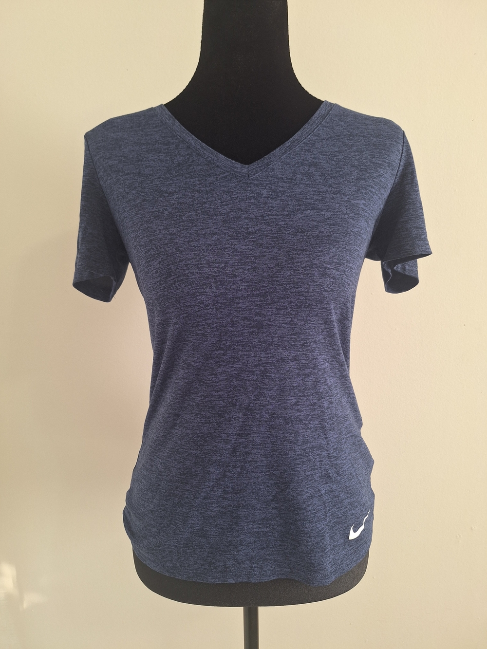 Nike Women's Heathered Navy V-Neck Short Sleeve Dri-Fit Tee